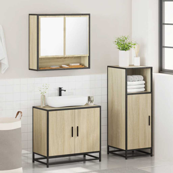 Set de muebles de baño 3 pzas madera contrachapada roble Sonoma M 4