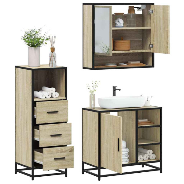 Set de muebles de baño 3 pzas madera contrachapada roble Sonoma D