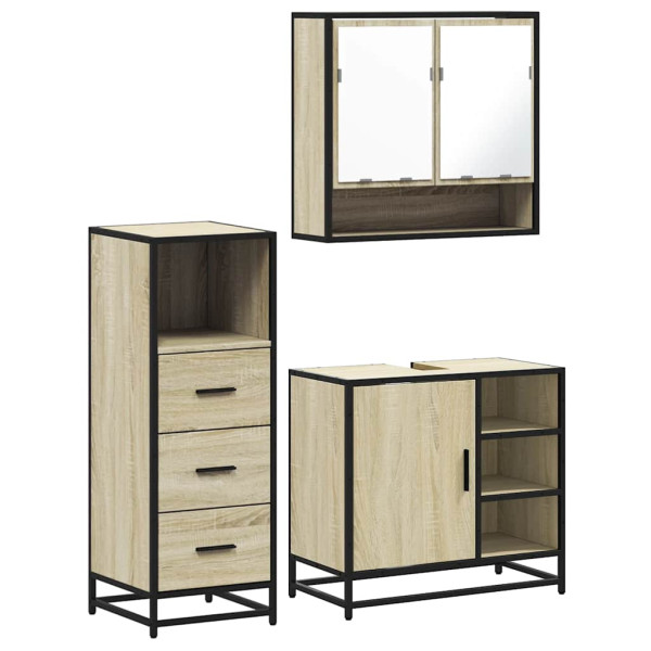 Set de muebles de baño 3 pzas madera contrachapada roble Sonoma M 2