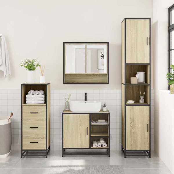 Set de muebles de baño 3 pzas madera contrachapada roble Sonoma M 3