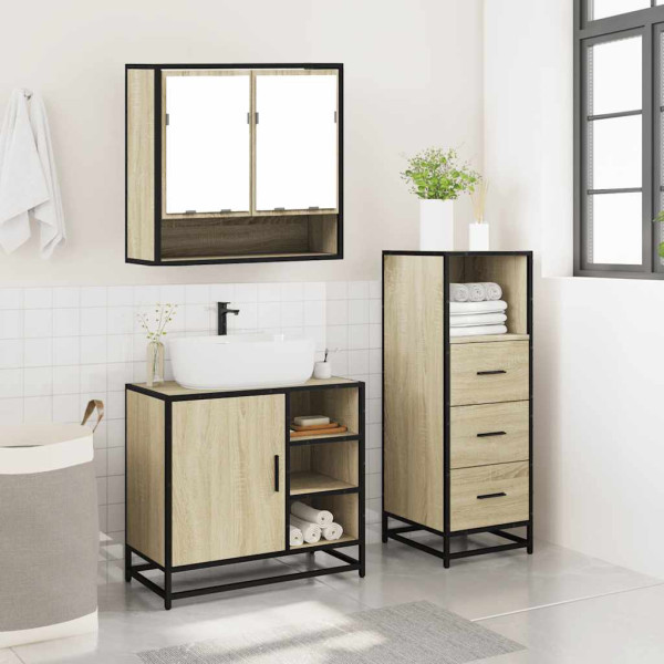 Set de muebles de baño 3 pzas madera contrachapada roble Sonoma M 4