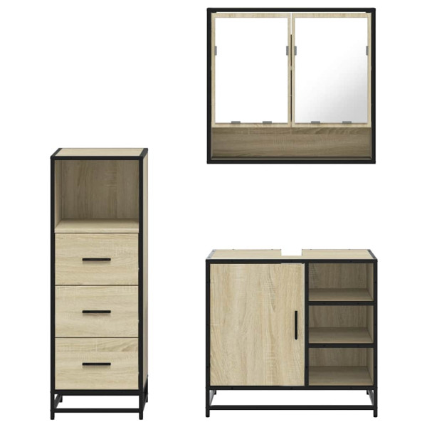 Set de muebles de baño 3 pzas madera contrachapada roble Sonoma M 5