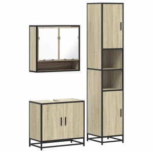 Set de muebles de baño 3 pzas madera contrachapada roble Sonoma H