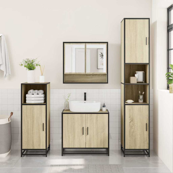 Set de muebles de baño 3 pzas madera contrachapada roble Sonoma M 3