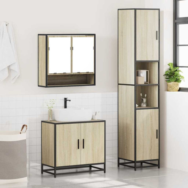 Set de muebles de baño 3 pzas madera contrachapada roble Sonoma M 4