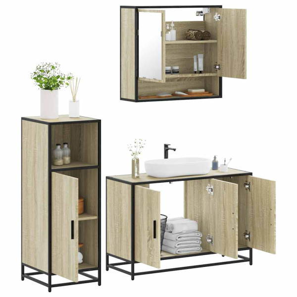 Set de muebles de baño 3 pzas madera contrachapada roble Sonoma D
