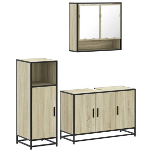 Set de muebles de baño 3 pzas madera contrachapada roble Sonoma H