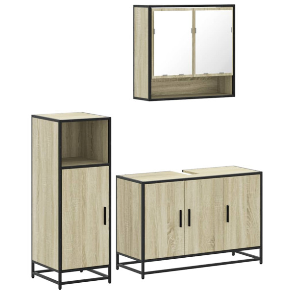 Set de muebles de baño 3 pzas madera contrachapada roble Sonoma M 2
