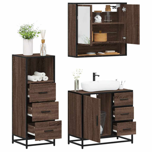 Set de muebles baño 3 pzas madera contrachapada roble marrón D