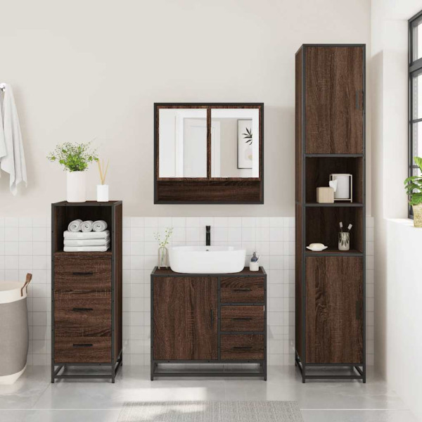 Set de muebles baño 3 pzas madera contrachapada roble marrón M 3