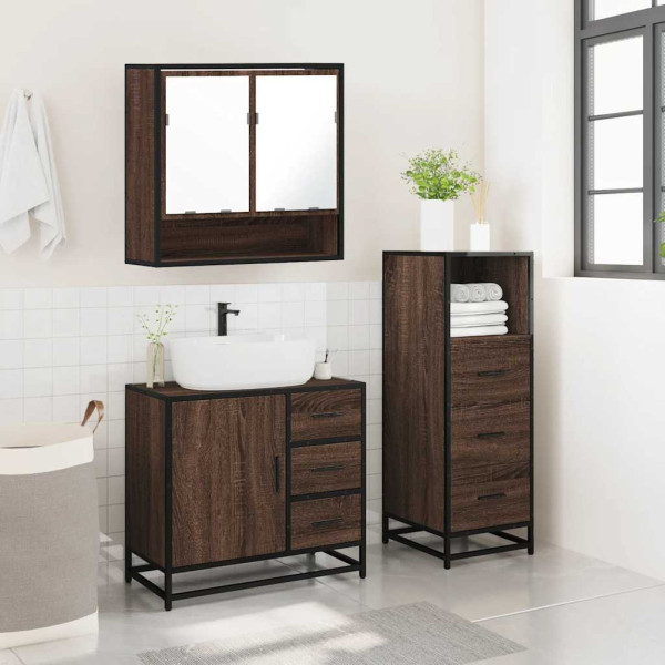 Set de muebles baño 3 pzas madera contrachapada roble marrón M 4