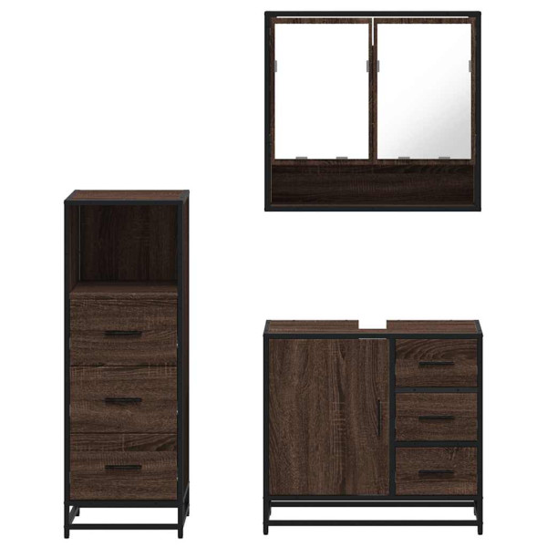 Set de muebles baño 3 pzas madera contrachapada roble marrón M 5