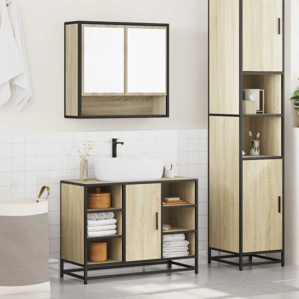 Set de muebles de baño 2 pzas madera contrachapada roble Sonoma M 4