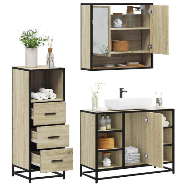 Set de muebles de baño 3 pzas madera contrachapada roble Sonoma D
