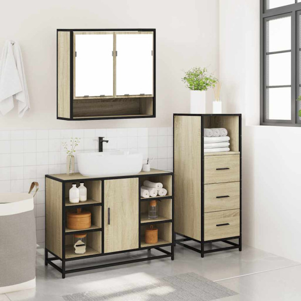 Set de muebles de baño 3 pzas madera contrachapada roble Sonoma M 4