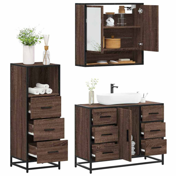 Set de muebles baño 3 pzas madera contrachapada roble marrón D