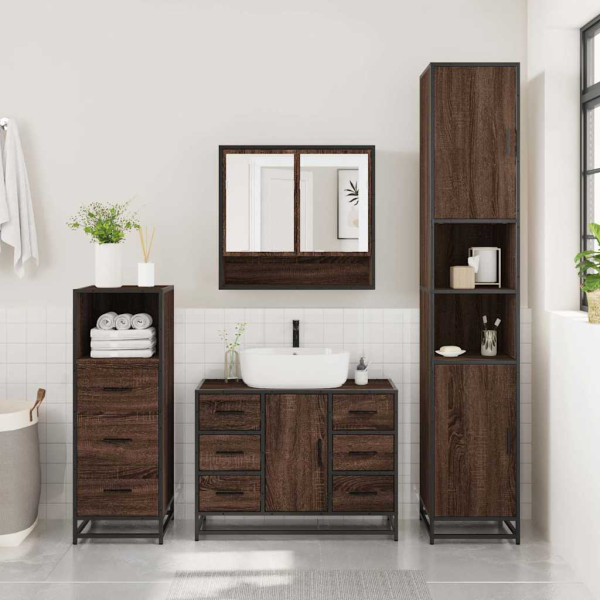 Set de muebles baño 3 pzas madera contrachapada roble marrón M 3