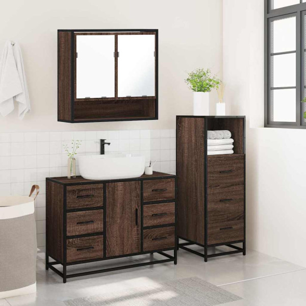 Set de muebles baño 3 pzas madera contrachapada roble marrón M 4
