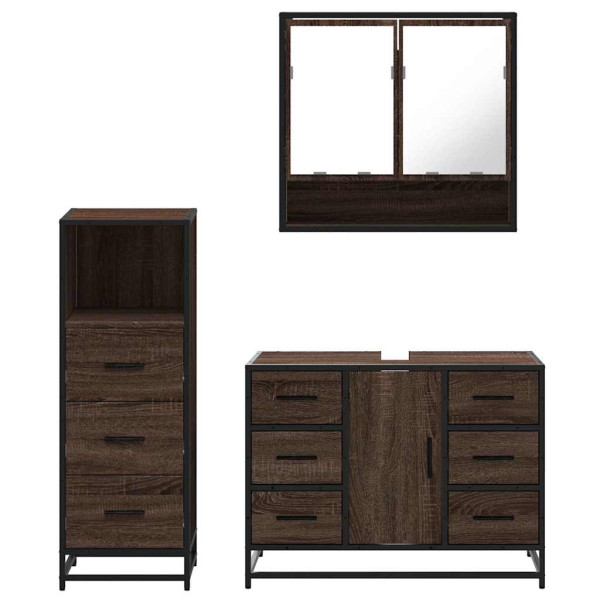 Set de muebles baño 3 pzas madera contrachapada roble marrón M 5