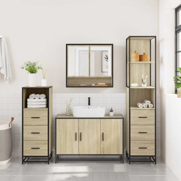 Juego de muebles de baño 4 pzas contrachapada roble sonoma M 4