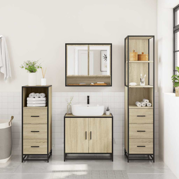 Juego de muebles de baño 4 pzas contrachapada roble sonoma M 3
