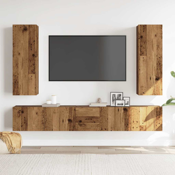 Muebles de TV de pared 5 uds madera vieja madera de ingeniería M 3