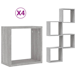 Estantes cubo de pared 4 unidades gris sonoma 30x15x30 cm H