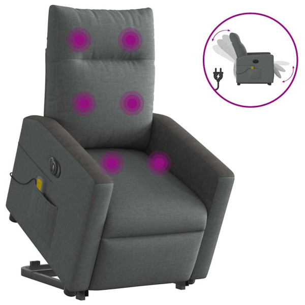 Sillón de masaje eléctrico reclinable elevable tela gris oscuro D
