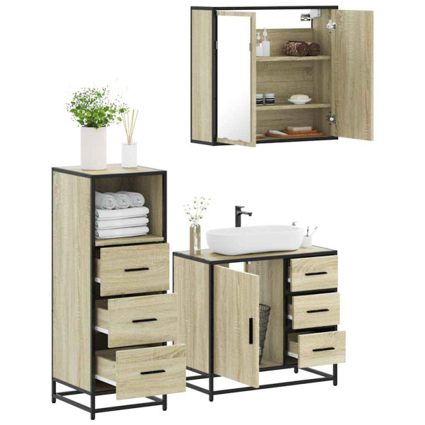 Set de muebles de baño 3 pzas madera contrachapada roble Sonoma D