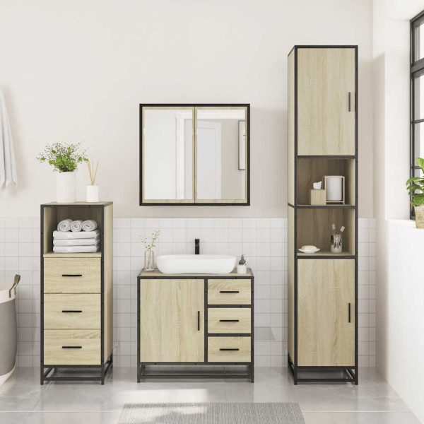 Set de muebles de baño 3 pzas madera contrachapada roble Sonoma M 3