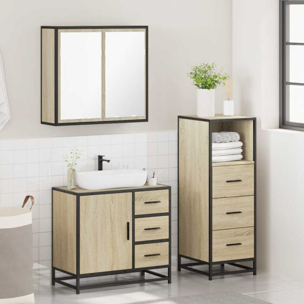 Set de muebles de baño 3 pzas madera contrachapada roble Sonoma M 4
