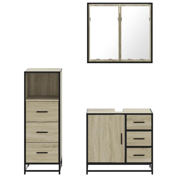 Set de muebles de baño 3 pzas madera contrachapada roble Sonoma M 5