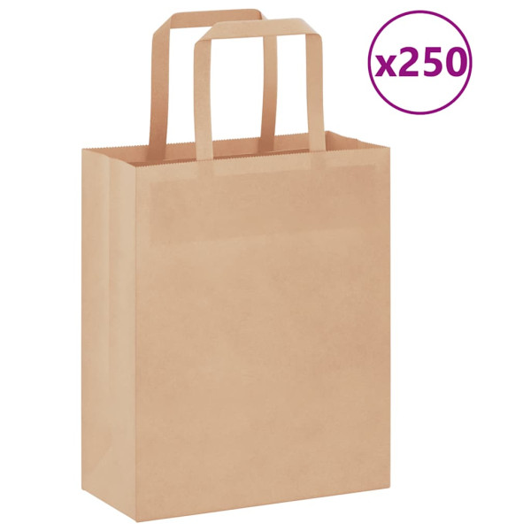 Bolsas de papel kraft con asas 250 uds marrón 18x8x22 cm D