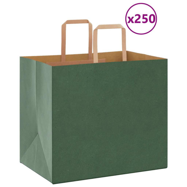Bolsas de papel kraft con asas 250 uds verde 32x22x28 cm D