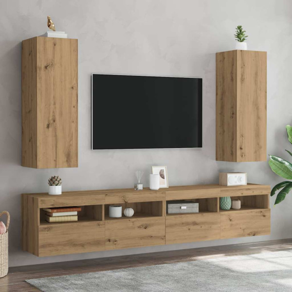 Muebles de TV 2 uds madera roble artisan 30.5x30x90 cm M 3