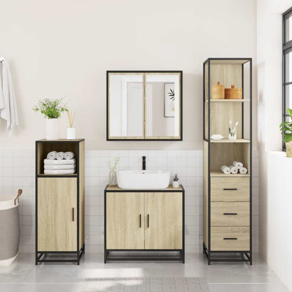 Armario de baño madera contrachapada roble sonoma 35x37.5x166cm M 3