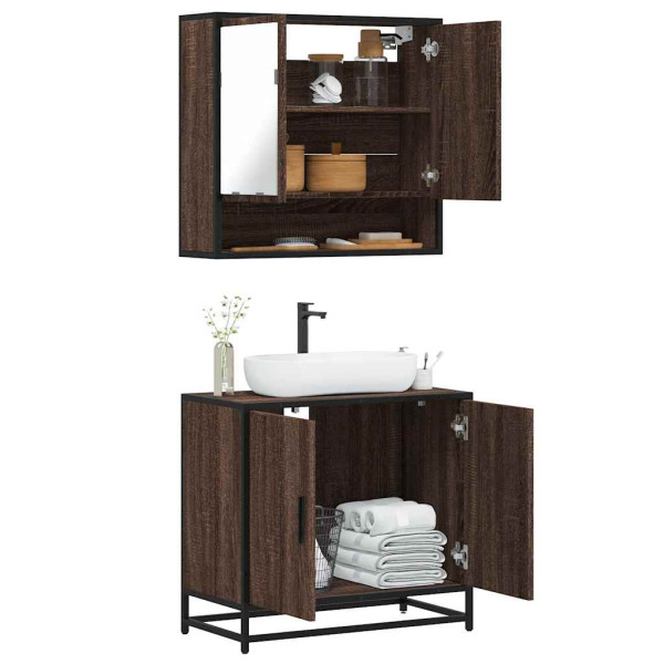 Set de muebles baño 2 pzas madera contrachapada marrón roble D