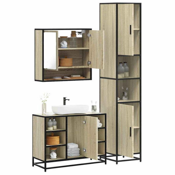 Set de muebles de baño 3 pzas madera contrachapada roble Sonoma D