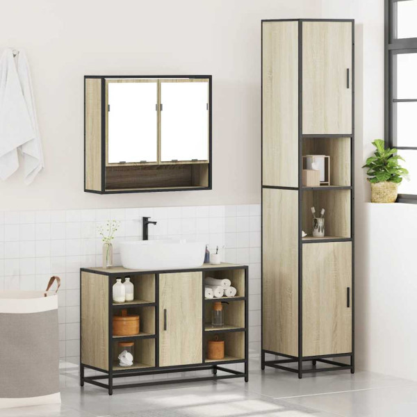 Set de muebles de baño 3 pzas madera contrachapada roble Sonoma M 3