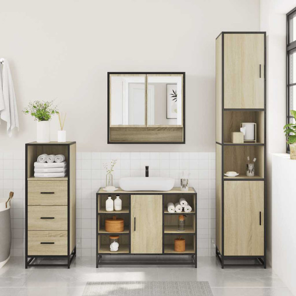 Set de muebles de baño 3 pzas madera contrachapada roble Sonoma M 4