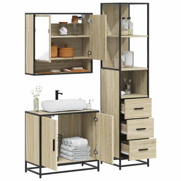 Set de muebles de baño 3 pzas madera contrachapada roble Sonoma D
