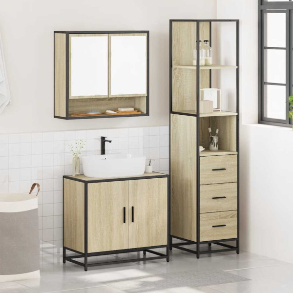 Set de muebles de baño 3 pzas madera contrachapada roble Sonoma M 3
