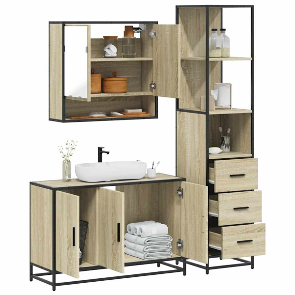 Set de muebles de baño 3 pzas madera contrachapada roble Sonoma D