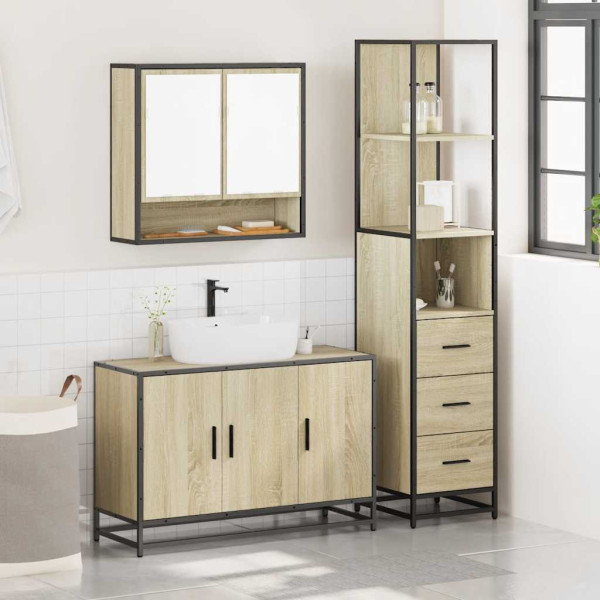 Set de muebles de baño 3 pzas madera contrachapada roble Sonoma M 3