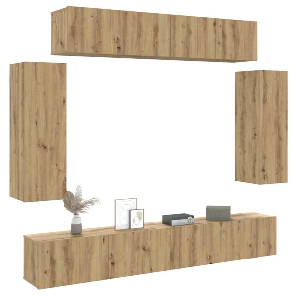 Mueble para TV de pared madera contrachapada artesanal 6 piezas D