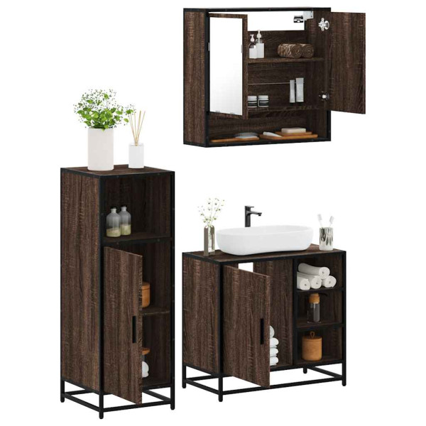 Set de muebles baño 3 pzas madera contrachapada roble marrón D
