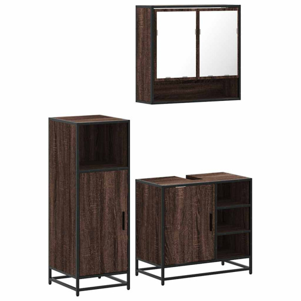 Set de muebles baño 3 pzas madera contrachapada roble marrón M 2