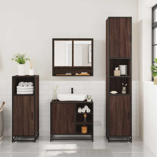 Set de muebles baño 3 pzas madera contrachapada roble marrón M 3