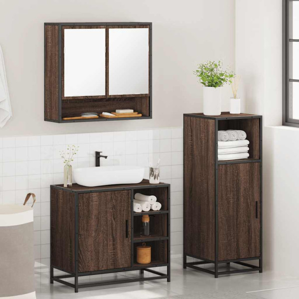 Set de muebles baño 3 pzas madera contrachapada roble marrón M 4