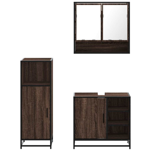 Set de muebles baño 3 pzas madera contrachapada roble marrón M 5